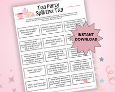 a tea party game with instructions on how to play it and what to use it