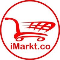 the logo for i markt co is shown in red and white with an image of a shopping cart on it