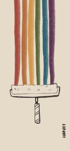 a drawing of a cake with rainbows on it