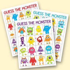 two printable game cards with monsters on them