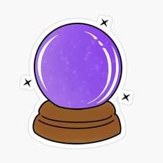 a purple snow globe sitting on top of a wooden stand with stars in the background