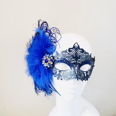 Royal Blue masquerade mask feathers, Royal blue Masks women, blue metal mask Feather Masquerade Ball Mask, womens Masquerade Mask royal blue Filigree design masquerade mask painted and embellished with Feathers, shimmer and jewels. S H I P P I N G - Processed same day or within 24 hours. 1-2 day guaranteed delivery, add item to cart, click shipping tab for rates. Pls leave a check out note with your need date & contact number Msg for delivery time frames (Include your state/country) S I Z E Elegant Blue Eye Mask For Masquerade, Blue Masks And Prosthetics For Carnival Costume Party, Blue Masks And Prosthetics For Carnival Party, Blue Masquerade Mask For Mardi Gras, Blue Mardi Gras Masquerade Mask, Blue Eye Mask For Carnival, Blue Masquerade Mask For Carnival, Elegant Blue Mask For Masquerade, Blue Party Eye Mask