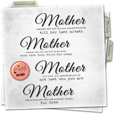 two buttons on top of a piece of paper with the words mother and daughter written in black