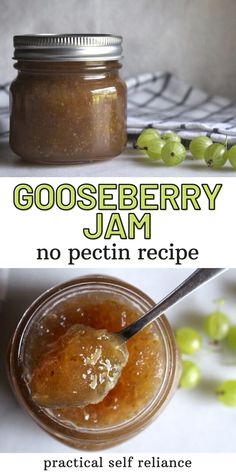 a jar filled with jam sitting on top of a table