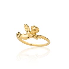 Aleksandra Puchacz little cupid  ring is feminine yet edgy. Ring handcrafted from gold-plated silver.  The length of the angel approx. 1,5 cm. Material: 24-k gold plated sterling silver. If you've got any further questions, please don't hesitate to contact me. Cupid Ring, Angel Ring, Winged Angel, Angel Jewelry, Fancy Jewellery, Baby Angel, Jewelry Wedding, For Lovers, Gold Plated Silver