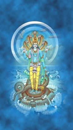 an image of the hindu god sitting on top of a boat