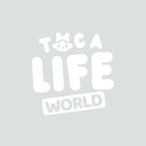 the words toca life world are in white on a gray background with an image of a