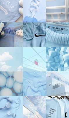 the collage shows blue and white colors