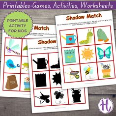 printable games and activities for kids to play on the outside, including matching pictures