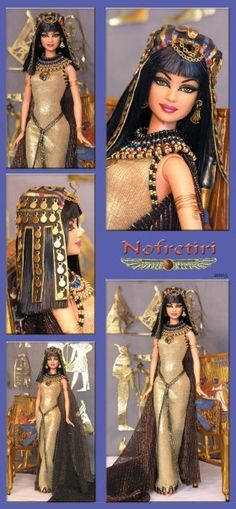 an egyptian doll is shown in four different poses, including the headdress and dress