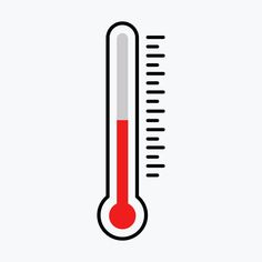 a thermometer with red and white lines on it's side, indicating high temperature