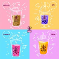 four different types of bubble tea