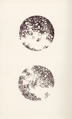 two circular objects are shown in black ink on white paper, each with different shapes and sizes