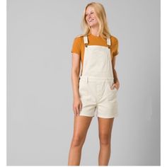 Keep Your Style Game Fun And Comfortable In The Casual Overall Styling Of The Prana Sancho Shortalls. Standard Fit. Condition: Brand New With Tags! Color: Chalk (Off White/Cream) Size: Small Size Details Waist: 17” Rise: 10.5” Inseam: 4” Length: 30” Style Details Straight Neckline And Adjustable Sonic Weld Bonded Straps. Racerback Silhouette With Peek-A-Boo Opening Design At The Back. White Overalls, Opening Design, Toxic Chemicals, Organic Cotton Fabric, Peek A Boo, Health Issues, Fast Fashion, Women's Casual, Casual Dresses For Women