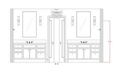 a drawing of the front and back walls of a bathroom