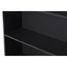 a black shelf with two shelves on each side