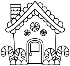 a house with candy canes and candies on the roof coloring pages for kids