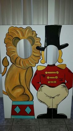 a painting of a lion and a man in front of a wall with a mirror