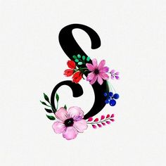 the number three is made up of flowers and leaves on a white background with black lettering