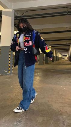 Race Car Jacket Outfit, Racer Jacket Outfit Women, Racer Jacket Outfit, Racing Jacket Outfit, F1 Redbull, Vintage Racing Jacket, Racer Jackets, Preppy Aesthetic Outfits, Varsity Jacket Outfit