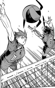 an image of two people playing volleyball in front of a net with the ball coming towards them