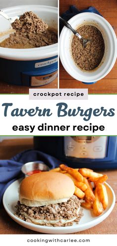 a collage of images showing how to make tavern burgers in an instant pressure cooker