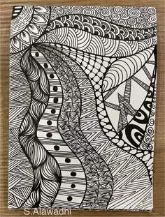 an artistic drawing with black and white lines