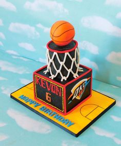 a cake made to look like a basketball hoop