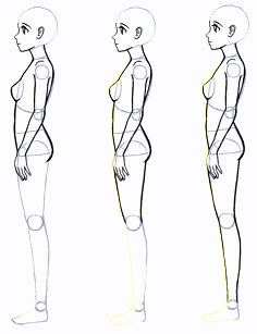 an animation character's body is shown in three different positions, including the head and shoulders