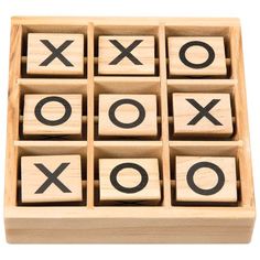 wooden tic - tac - toe game with xoxo written on it