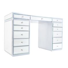 an image of a white dressing table with lots of drawers on it's sides