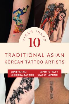 On this pin, there are traditional Asian tattoos by Pitta KKM, Pot G. tattoo, gooka tattoo, and at still pond (Dam) on Instagram. Here are 10 traditional Asian tattoo artists from Korea that you need to check out. Learn more at Tiger Inked. Traditional Back Tattoo, Hand Tattoo Designs, Cute Simple Tattoos