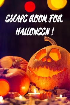 pumpkins and candles with the words escape game pour halloween