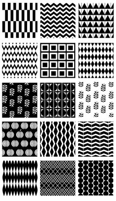 black and white geometric patterns on a white background