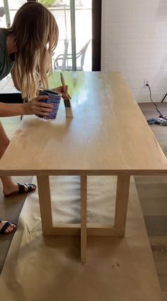 Diy Contemporary Dining Table, Diy Dining Table Bench With Back, 6 Seats Dining Table, Diy Wood Dining Table, Diy Desk Table, Diy Modern Table, Angela Rose Home, Ikea Dining Table, White Oak Dining Table