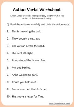 an action verb worksheet for students to practice their english speaking and writing skills