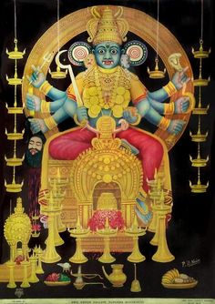 an image of the hindu god sitting on top of a golden throne