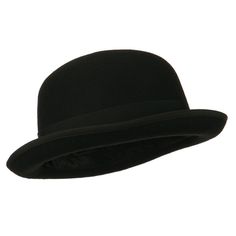 Men's Felt Bowler HatMade of 100% wool.Available sizes with elastic tie inside crown: M (57 cm), L (59 cm) and XL (61 cm).Inner satin hatband.Adult/Male.Crown measures 4 1/2 centimeters deep.Brim measures 2 inches long.Dry clean.Imported. Solid in color, bowler hat with attached different colored grosgrain hat band for gentlemen.Crown features oval round shaped top.Brim is accented with a ribbon trim and upturned all around.Our dressy style derby hat is great for any type of outdoor events, walk Classic Wool Hats For Derby, Classic Cloche Hat With Adjustable Short Brim, Classic Adjustable Cloche Hat With Short Brim, Classic Adjustable Cloche Hat With Curved Brim, Classic Solid Color Cloche Hat, Curved Brim Felt Hat For Derby And Winter, Winter Derby Felt Hat With Flat Brim, Classic Cloche Felt Hat For Winter, Classic Adjustable Brimmed Cloche Hat