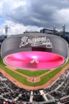 an aerial view of a baseball field with the atlanta braves on it's side