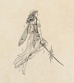 a drawing of a fairy holding a wand