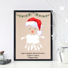 a christmas card with a santa hat on it and a poem written in the middle