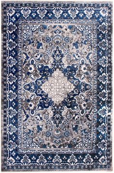 Bungalow Rose Rosie Modern Gray/Royal Blue Area Rug | Wayfair Blue Grey Rooms, Traditional Rug Living Room, Grey Rooms, Living Room Rectangle, Navy Living Rooms, Capel Rugs, Rose And Rosie, Vintage Medallion, Blue Grey Rug