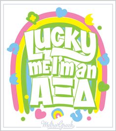 the words lucky memman aea are painted in different colors and font styles