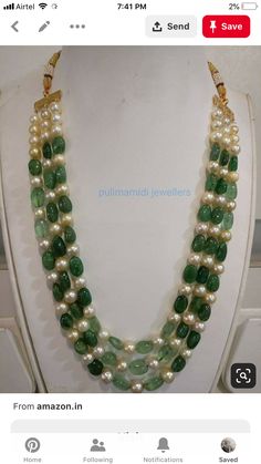 Green Beeds Jewelery, Kundan Jwellary, Beads Jewellery Designs, Real Pearl Jewellery