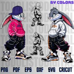 an image of rabbits in different outfits