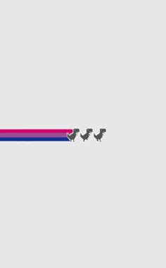 three birds flying in the same direction on a pink and blue line with two black ones