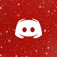 a red background with white snowflakes and two eyes