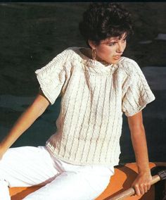 Knitting Pattern PDF Ladies Cable Slipover Womens Short Sleeve Sweater Summer Top Cotton DK 8ply 30 - 40" Vintage Downloadable by YarnCruncher on Etsy