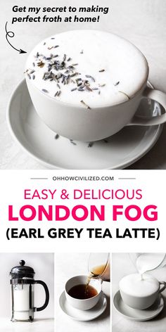 an advertisement for london fog tea latte