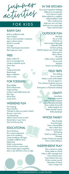 the summer activities list for kids